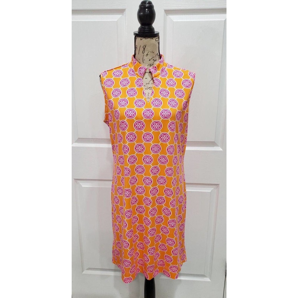 LULU B Orange Multi-colored V-Neck UPF 50+ Smooth Stretch Shift Dress Size Large